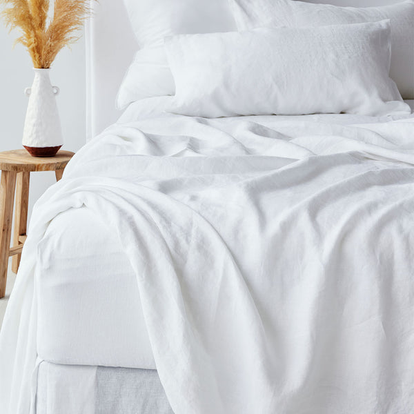 Pure Linen Fitted Sheet - White