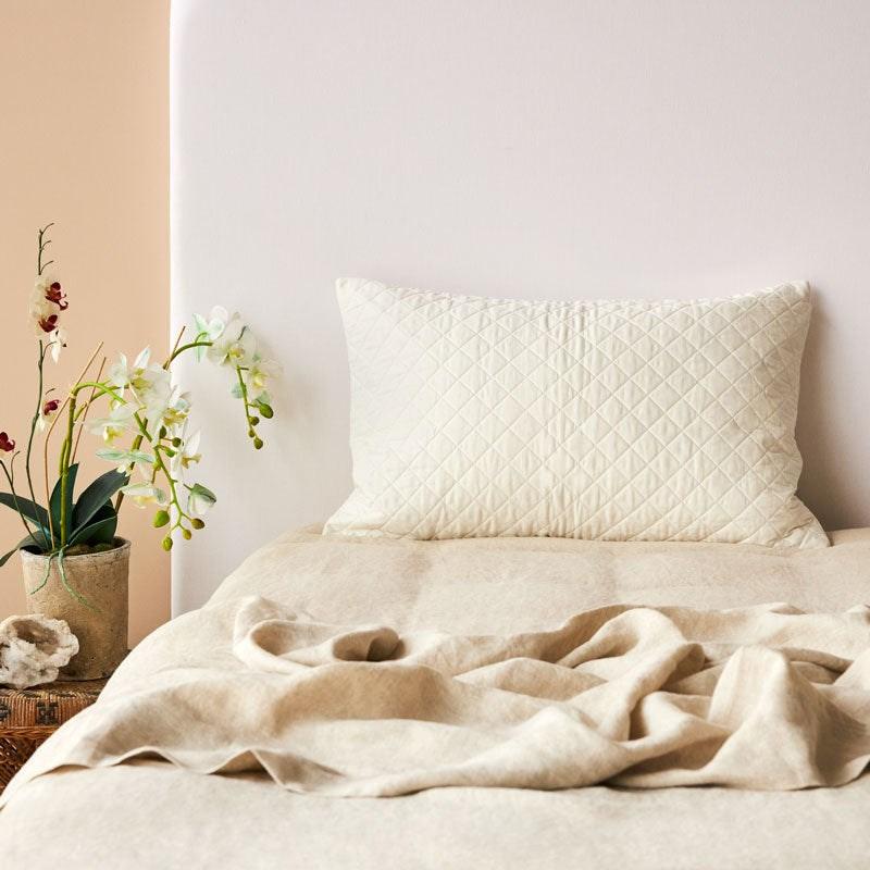 Cotton Quilted Standard Pillow Protector. From $39.00. Available at George Street Linen