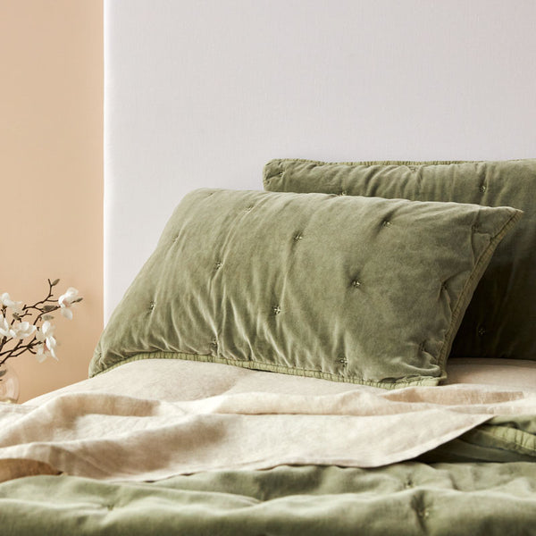Venus Cotton Velvet Quilted Pillowcases pair - Olive