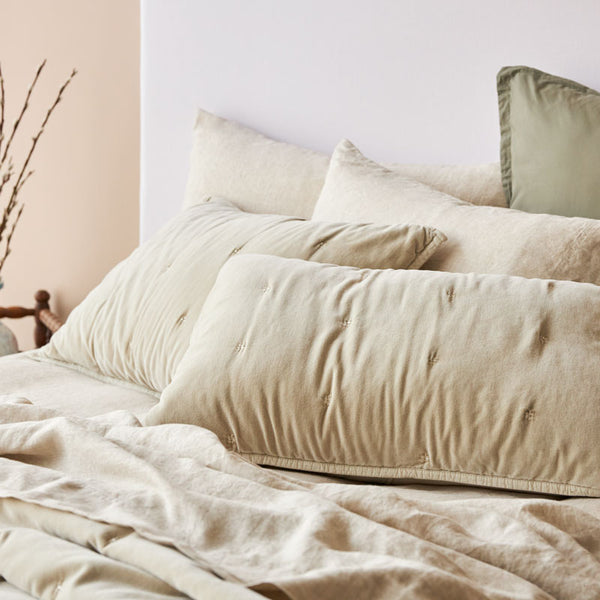 Venus Cotton Velvet Quilted Pillowcases pair - Natural