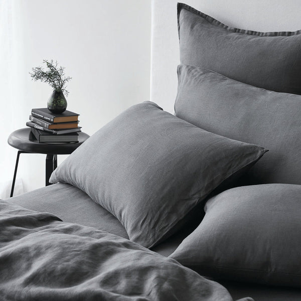 Pure Linen King Pillowcase Each - Charcoal