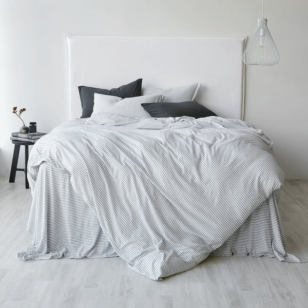 Cotton Jersey Pillowcase Pair - Grey Stripe