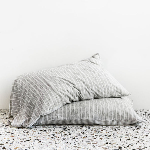 Merino Wool Jersey Pillowcase Pair - Grey Stripes (9785662032)