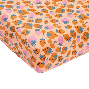 Goldie+Ace Strawberry  Baby Fitted Sheet - Peach (4563613515855)