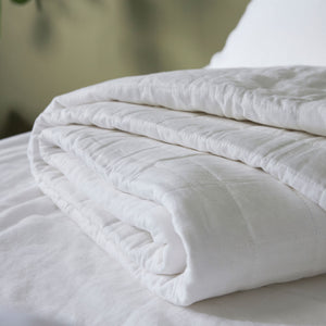 100% Linen Quilted Coverlet - White (3671241490511)