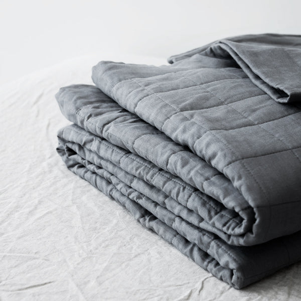 100% Linen Quilted Coverlet - Charcoal (4829224173647)
