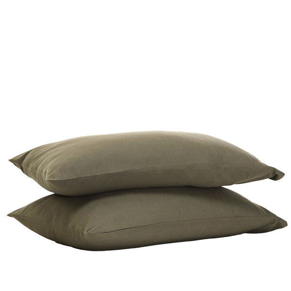 Bamboo Linen Standard Pillowcase Pair - Dusty Olive (4793248186447)