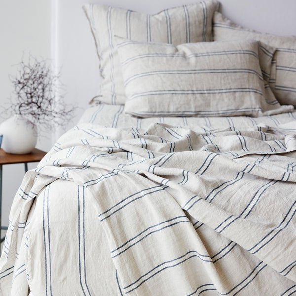 Pure Linen European Pillowcase Each - Eton Stripe