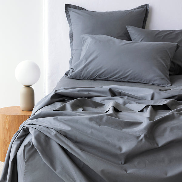 Fresh Cotton Percale Standard Pillowcase Pair - Steel