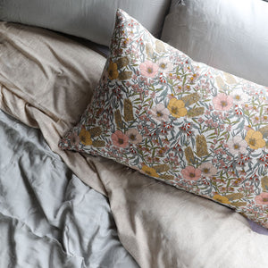 100% Linen Vintage Floral Printed Pillowcase Pair - White (4814692319311)