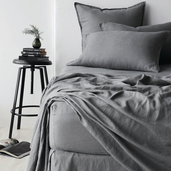 Pure Linen Fitted Sheet - Charcoal